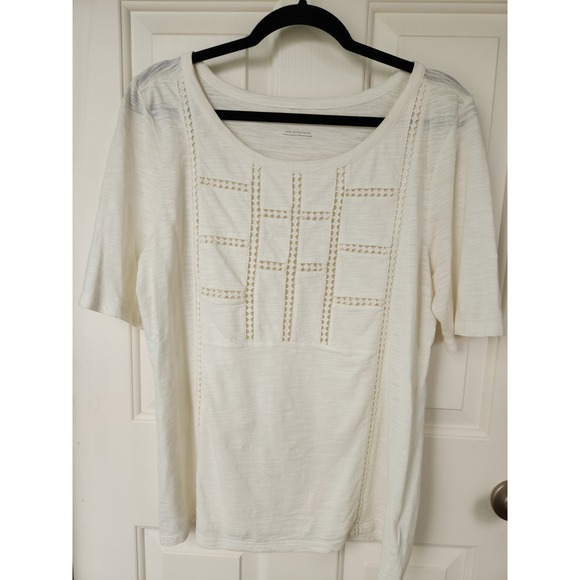 Talbots Tops - Talbots, Large, Cotton, Top,‎ Crochet, Cut-Out Accent, Ivory